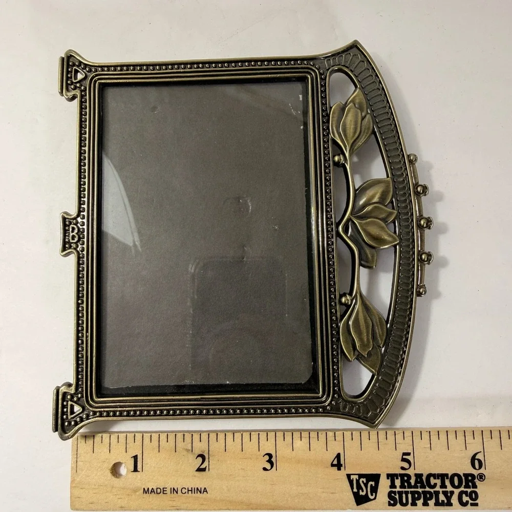 Vintage Art Nouveau Picture Frame Brass Tone Floral Magnolia Hollywood Regency